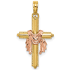 14k Yellow and Rose Gold Draped Cross Pendant 7/8in