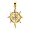 14k Two-tone Gold Nautical Compass Pendant with Starburst Frame 1in