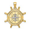 14k Two-tone Gold Ship's Wheel with Compass Pendant 7/8in