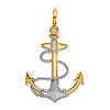 14k Yellow Gold and Rhodium 3-D Textured Fouled Anchor Pendant