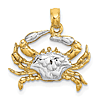 14k Yellow Gold and Rhodium Blue Crab Pendant 5/8in