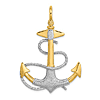 14k Yellow Gold and Rhodium 3-D Textured Fouled Anchor Pendant 1.5in