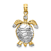 14k Yellow Gold and Rhodium 3-D Moveable Sea Turtle Pendant 3/4in