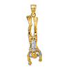 14k Yellow Gold 3-D Vertical Female Scuba Diver Pendant with Rhodium