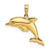 14k Yellow Gold Rhodium 3-D Reversible Puffed Dolphin Pendant