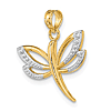 14k Yellow Gold Textured Cut-out Dragonfly Pendant with Rhodium