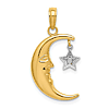 14k Yellow Gold and Rhodium Crescent Moon with Star Pendant 3/4in