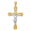 14k Two-Tone Gold INRI Crucifix Pendant with Budded Tips 1.5in