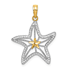 14k Yellow Gold with Rhodium Cut-out Starfish Pendant  With Diamond-cut Texture 3/4in 