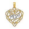 14k Two-tone Gold Mom Heart Pendant with Flower Accent 5/8in