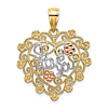 14k Two-Tone Gold and Rhodium I Love You Filligree Floral Heart Charm