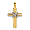 14k Yellow Gold Cross Pendant with With Rhodium X Center 1.5in