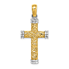 14k Yellow Gold Rhodium Scroll Cross Pendant With Double Endcaps 1.25in