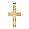 14k Yellow Gold Beaded and Polished Cut-out Cross Pendant 1.5in