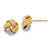 14k Tri-color Gold Love Knot Polished Diamond-cut Post Earrings
