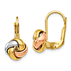 14k Tri-color Gold Italian Love Knot Leverback Earrings