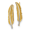 14k Yellow Gold Feather Ear Climber Earrings with Rhodium