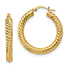 14k Yellow Gold Italian Polished Twisted Hoop Earrings 1in