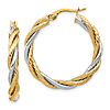 14k Yellow Gold and Rhodium Polished Twisted Hoop Earrings 1in