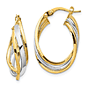 14k Two-tone Gold Polished Oval Hoop Earrings 1in