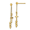 14k Yellow Gold Diamond-cut Cross with Beads Dangle Earrings