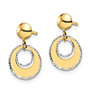 14k Yellow Gold Two Piece Textured Open Circle Dangle Earrings