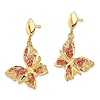 14k Yellow Gold Pink Enamel Butterfly Post Dangle Earrings