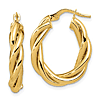 14k Yellow Gold Italian Polished Twisted Oval Hoop Earrings 1in