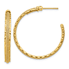 14k Yellow Gold Open Post Hoop Earrings With Diamond-cut and Textured Finish 1.25in