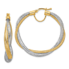 14k Two-tone Gold Braided Mesh Stretch Round Hoop Earrings 1.5in