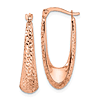 14k Rose Gold Polished and Diamond-cut Tapered Hoop Earrings 1in