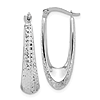 14k White Gold Polished and Diamond-cut Tapered Hoop Earrings 1in