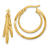 14k Yellow Gold Textured and Polished Triple Row Hoop Earrings 1in
