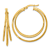 14k Yellow Gold Textured and Polished Triple Row Hoop Earrings 1.25in