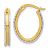 14k Yellow Gold Polished and Diamond-cut Tapered Hoop Earrings 1in