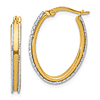 14k Two-tone Gold Oval Hoop Earrings With Polished and and Diamond-cut Texture 1in