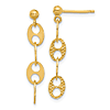 14k Yellow Gold Textured and Polished Mariner Link Dangle Earrings