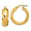 14k Yellow Gold Italian Polished Diamond-cut Round Hoop Earrings 7/8in
