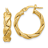 14k Yellow Gold 3/4in Polished and Textured Twist Hoop Earrings 5mm Thick