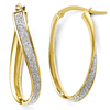 14kt Yellow Gold 1in Italian Glitter Twist Oval Hoop Earrings