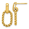 14k Yellow Gold Twisted Oval Link Dangle Post Earrings