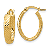 14k Yellow Gold Grooved Oval Hoop Earrings 7/8in