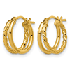 14k Yellow Gold Polished and Textured Split Huggie Hoop Earrings