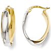 14k Two-tone Gold 7/8in Italian Polished Double Oval Hoop Earrings