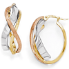 14kt Tri-Color Gold 1in Polished Brushed Oval Hoop Earrings
