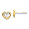 14k Yellow Gold and Rhodium Heart Earrings Diamond Cut