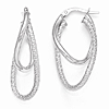 14kt White Gold 1 1/4in Italian Textured Polished Oval Hoop Earrings