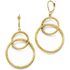 14k Yellow Gold Scratch Finish Circles Dangle Leverback Earrings