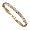 14k Tri-color Gold Textured Stretch Bracelet 7.25in