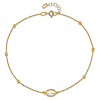 14k Yellow Gold Cross Anklet With Diamond-cut Bead Accents
